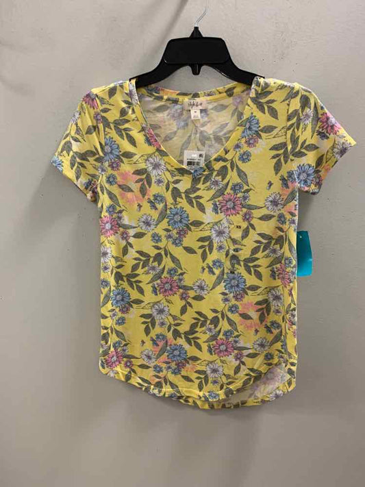 NWT STYLE & CO Tops Size XS YEL/PINK/BLU FLOWERS SHORT SLEEVES TOP