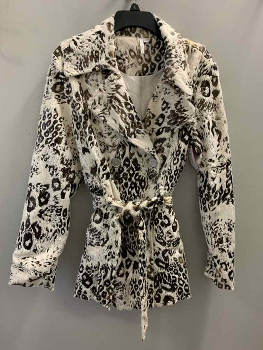 ETHYL JACKETS / COATS Size L WHT/BRN Animal Print LONG SLEEVES Coat