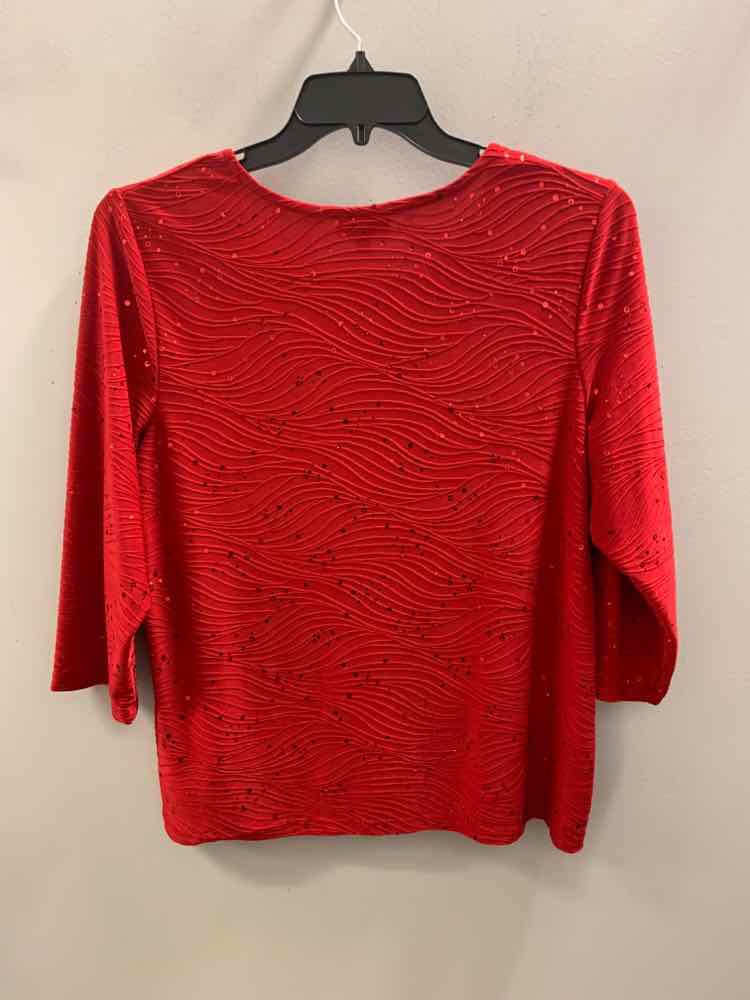 JM COLLECTION PLUS SIZES Size 1X Red 3/4 LENGTH TOP