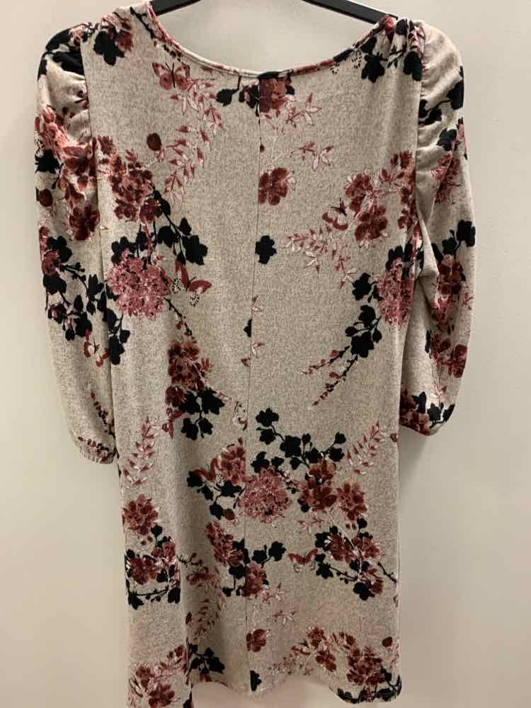 Size 2X NY COLLECTION GRAY/MAROON Floral 3/4 LENGTH Dress