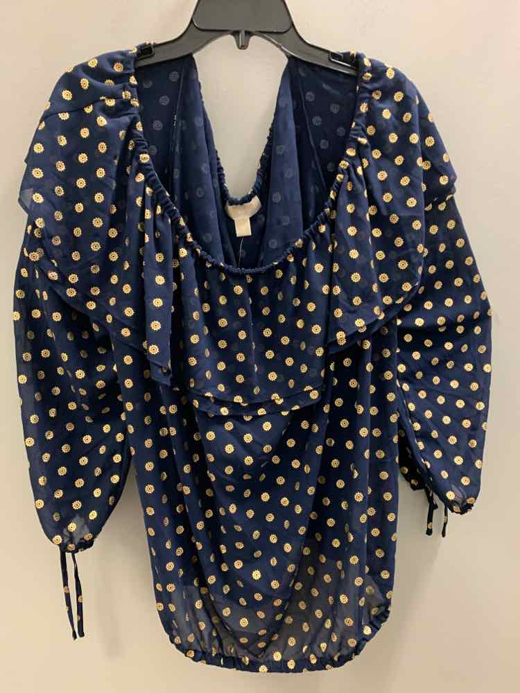 Size 3X MICHAEL KORS NVY/GOLD LONG SLEEVES Floral TOP