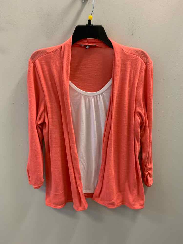 NOTATIONS Tops Size PL CORAL/WHT CARDIGAN TOP