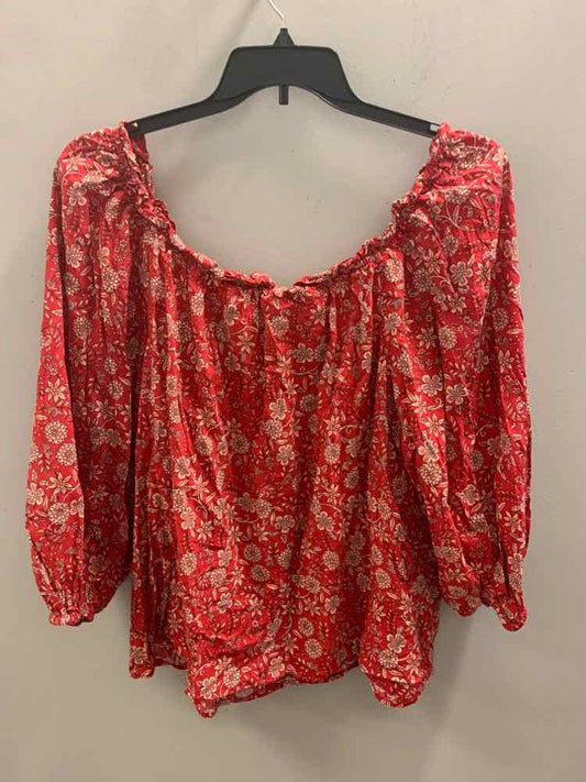 ST JOHNS BAY PLUS SIZES Size 2X RED/BEIGE Floral LONG SLEEVES TOP