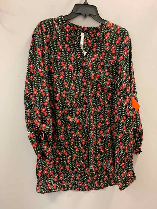 NWT NY COLLECTION PLUS SIZES Size 2X BLK/RED/GRN Floral TAB SLEEVE TOP