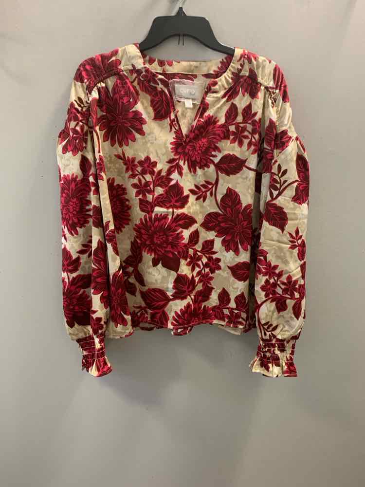 NWT CUPIO Tops Size XL RED/PNK/BGE Floral LONG SLEEVES TOP