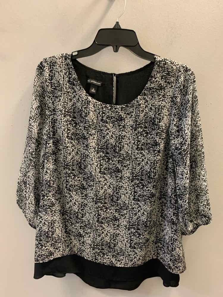 PRE-OWNED NEW DIRECTION Tops Size M BLK/WHT Print 3/4 SLEEVE TOP