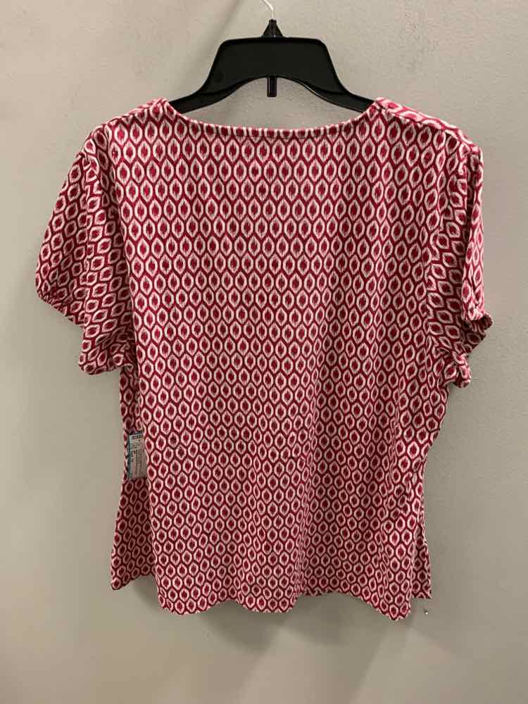Size 2X JMS WINE/WHT OVAL/LEAF SHORT SLEEVES TOP