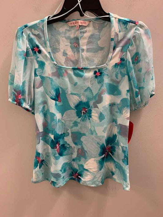 Size XS WILLOW DRIVE AQUA/PINK Floral SHORT SLEEVES TOP