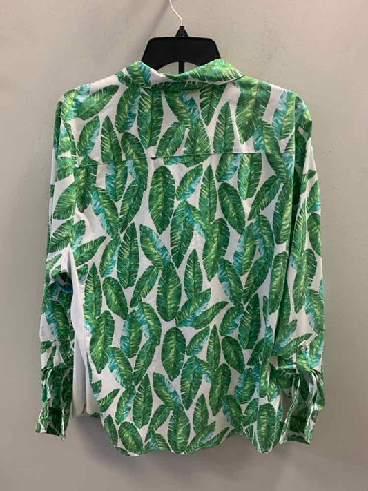 KIM ROGERS Tops Size XXL GRN/WHT LEAVES LONG SLEEVES TOP