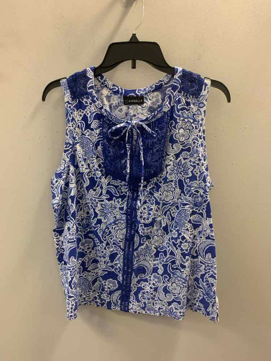 RAFAELLA Tops Size XXL BLU/WHT Floral SLEEVELESS TOP