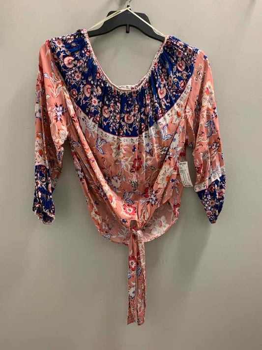 UMGEE Tops Size S PINK/ROYAL BLUE Floral LONG SLEEVES TOP