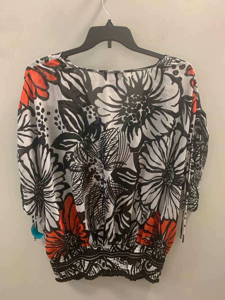 LANE BRYANT PLUS SIZES Size 18/20 WHT/BLK/ORG Floral SHEER SLEEVELESS TOP