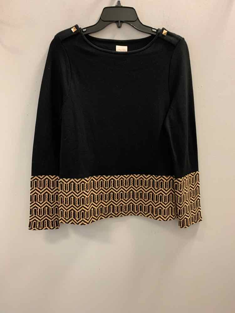 CHICO'S NWT Tops Size 0 BLK/BGE TRIBAL LONG SLEEVES TOP