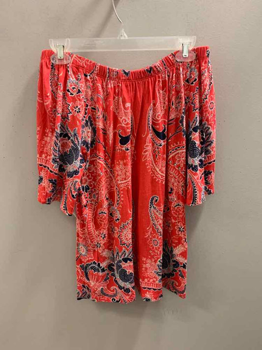 TALBOTS Tops Size M RED/NAVY Floral OFF SHOULDERS TOP