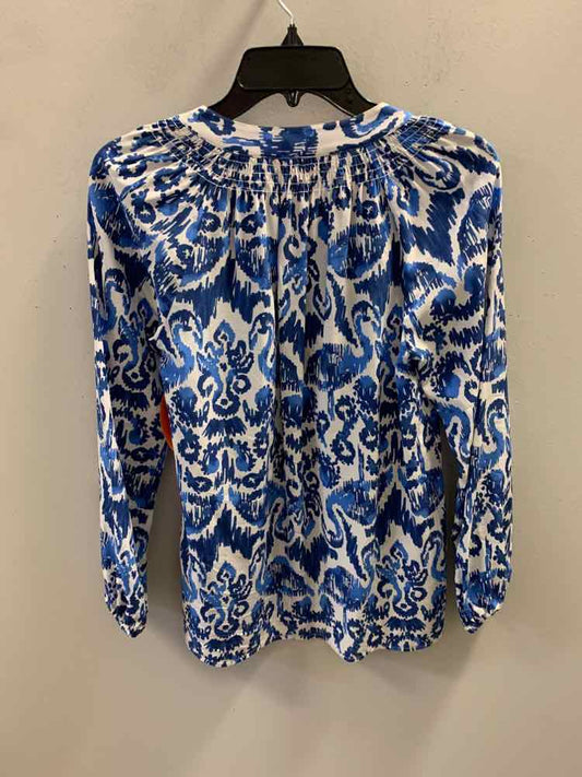 LILLY PULITZER Tops Size XS BLUE/WHT FLAMINGO LONG SLEEVES TOP