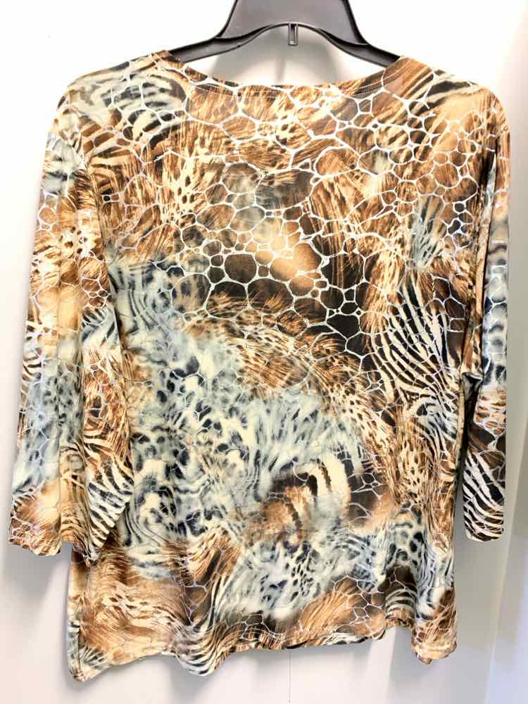 PRE-OWNED REBECCA MALONE PLUS SIZES Size 2X BRN/BLK/BGE/SLV Print 3/4 SLEEVE TOP