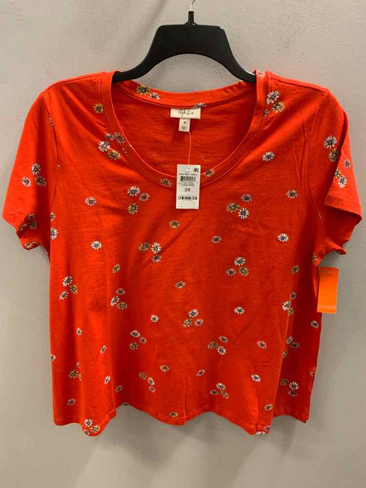 NWT STYLE & CO PLUS SIZES Size 2X Red Floral SHORT SLEEVES TOP
