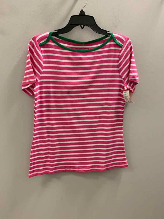 NWT CHARTER CLUB Tops Size M PNK/WHT/GRN Stripe SHORT SLEEVES TOP