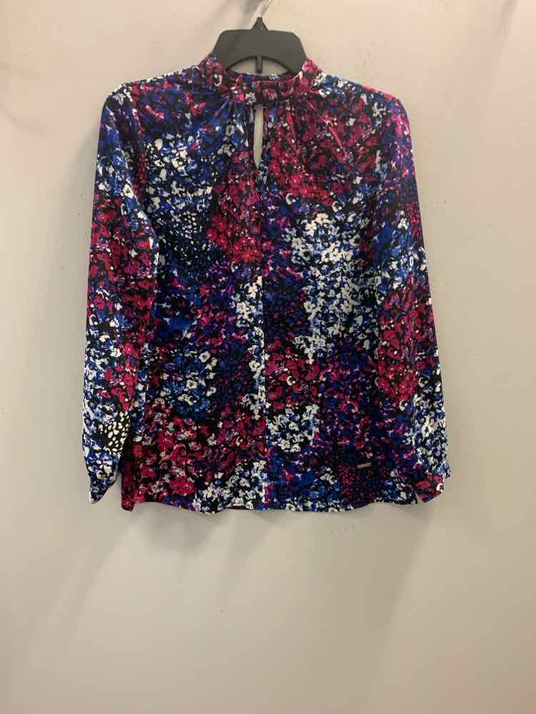 NWT NINE WEST Tops Size XS BLK/BURG/BLU/WHT Floral LONG SLEEVES TOP