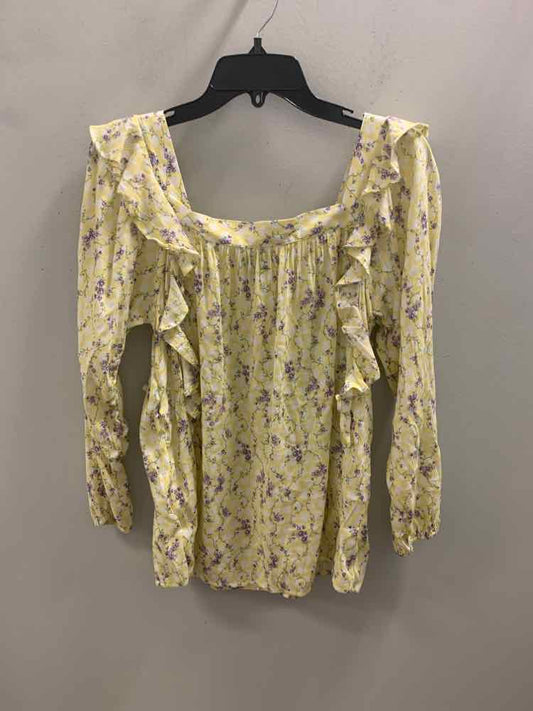 CHAPS Tops Size M YEL/WHT/PUR Floral LONG SLEEVES TOP
