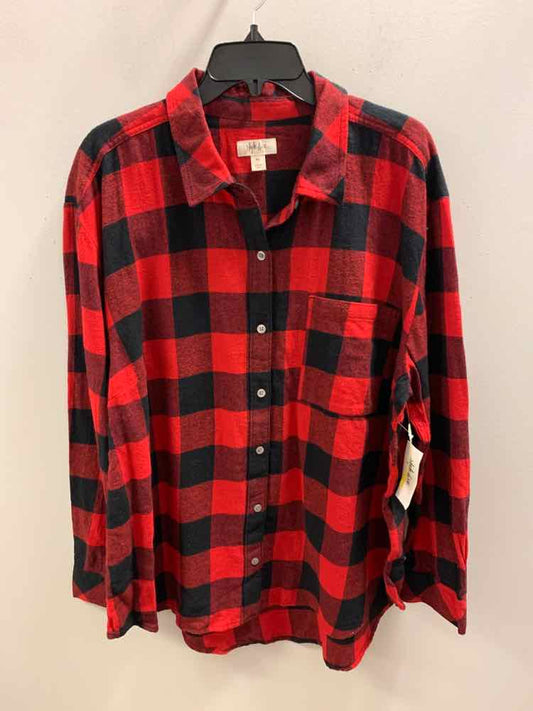 NWT STYLE & CO Tops Size XXL RED/BLK Plaid LONG SLEEVES Flannel TOP