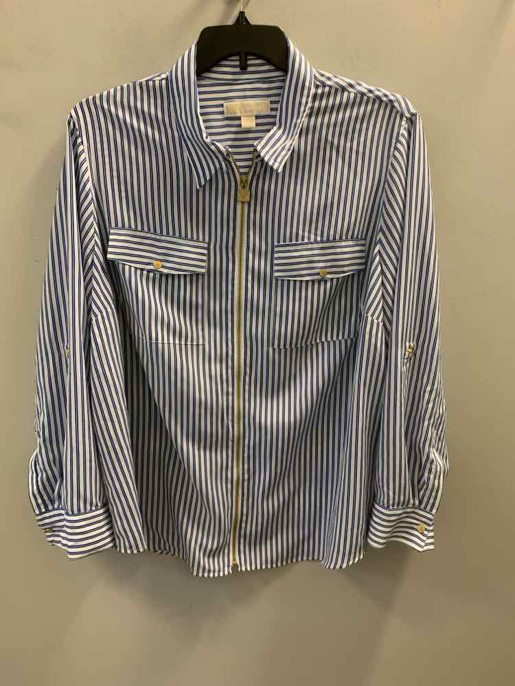 MICHAEL KORS PLUS SIZES Size 3X BLU/WHT Stripe LONG SLEEVES TOP