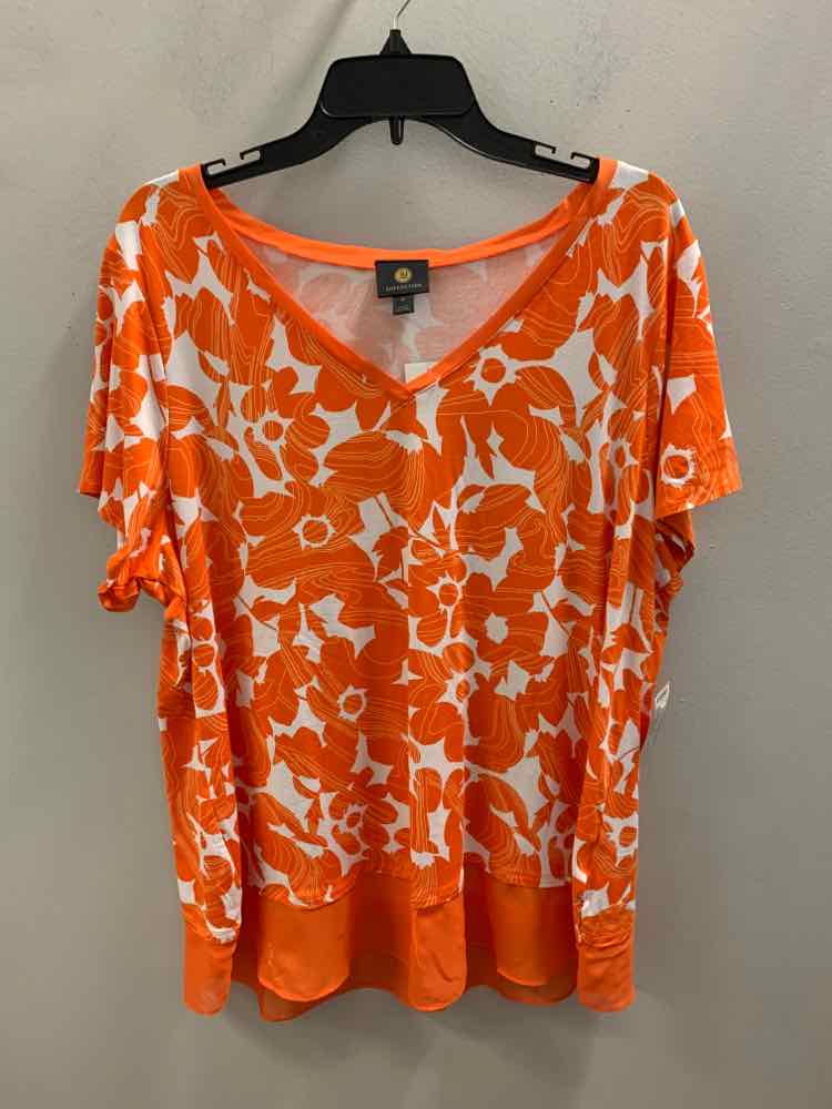 Size 2X JM COLLECTION PLUS SIZES org/wht NWT Floral SHORT SLEEVES TOP