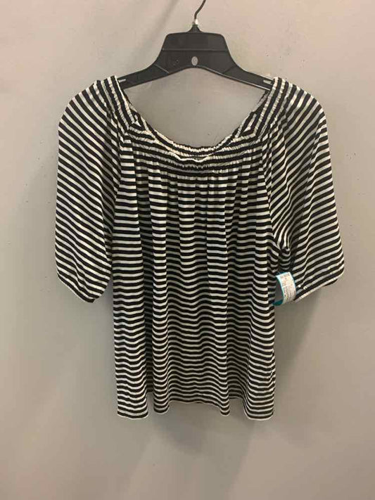 TALBOTS Tops Size XL BLK/WHT Stripe SHORT SLEEVES TOP