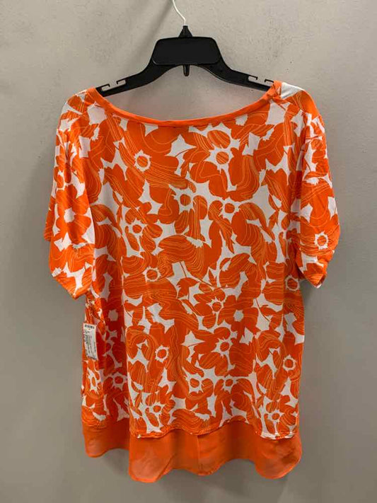 Size 2X JM COLLECTION PLUS SIZES org/wht NWT Floral SHORT SLEEVES TOP