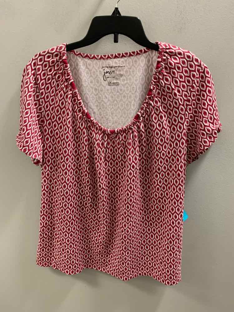 Size 2X JMS WINE/WHT OVAL/LEAF SHORT SLEEVES TOP