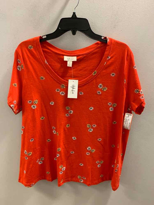 NWT STYLE & CO PLUS SIZES Size 1X Red Floral SHORT SLEEVES TOP