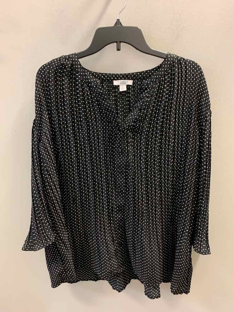 CROFT & BARROW Tops Size L BLK/WHT DOTS 3/4 LENGTH TOP