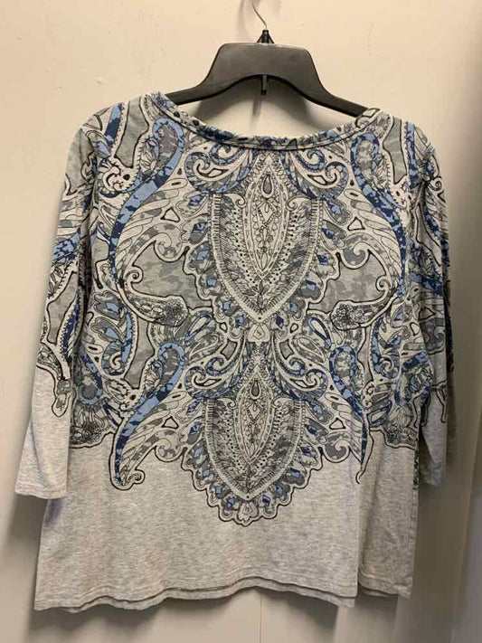 USED STYLE&CO PLUS SIZES Size 1X BLU/GRY Paisley 3/4 SLEEVE TOP