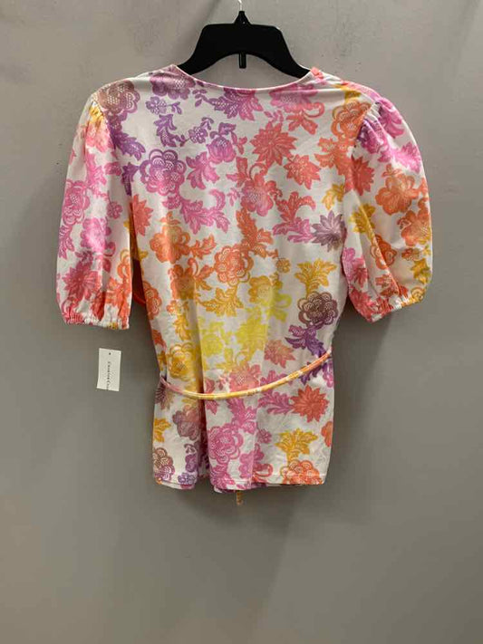 NWT CHARTER CLUB Tops Size M WHT/PUR/PNK/ORG Floral SHORT SLEEVES TOP
