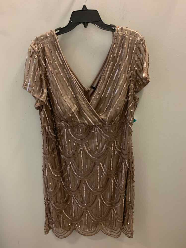 NWT MARINA Dresses and Skirts Size 16 Taupe Sequined SHORT SLEEVES Dress