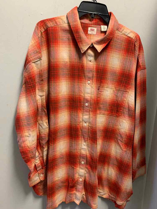 NWT LEVI'S PLUS SIZES Size 3X RED/GRY/TAN/WHT Flannel Checkered Shirt